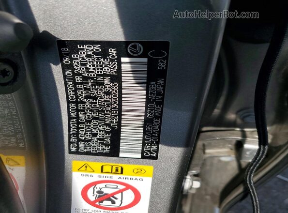 JTHBZ1B13K2002583 2019 LEXUS ES Silver VIN sticker view