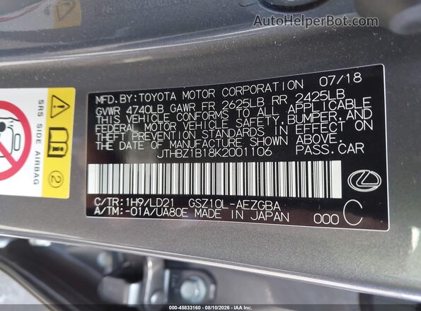 JTHBZ1B18K2001106 2019 LEXUS ES 350 Gray Вид підкапотного простору