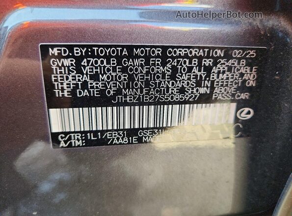 JTHBZ1B27S5085927 2025 LEXUS IS Gray VIN sticker view