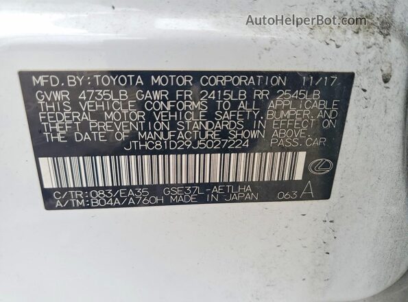 JTHC81D29J5027224 2018 LEXUS IS White Вид наклейки з VIN-кодом