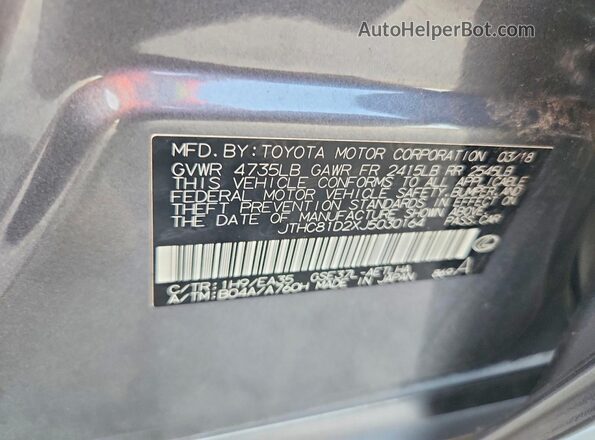 JTHC81D2XJ5030164 2018 LEXUS IS Gray ძრავის განყოფილების ხედი