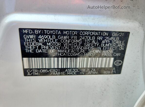 JTHCA1D26M5116807 2021 LEXUS IS White VIN sticker view
