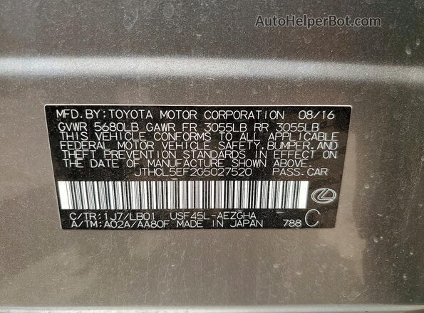 JTHCL5EF2G5027520 2016 LEXUS LS Серебряный Вид наклейки с VIN-кодом