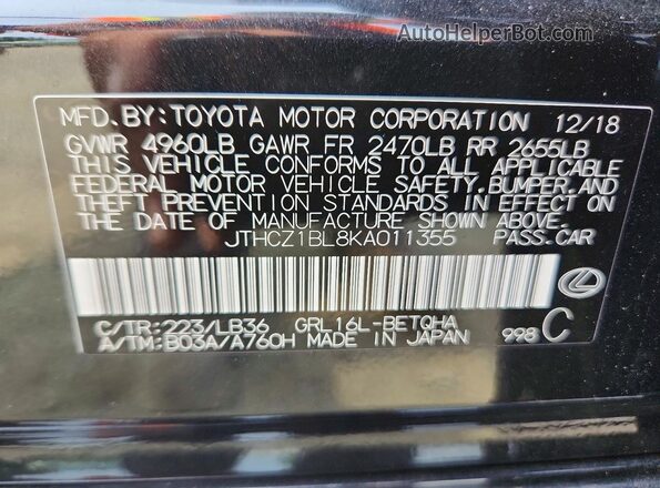 JTHCZ1BL8KA011355 2019 LEXUS GS Black Vista del compartimento del motor