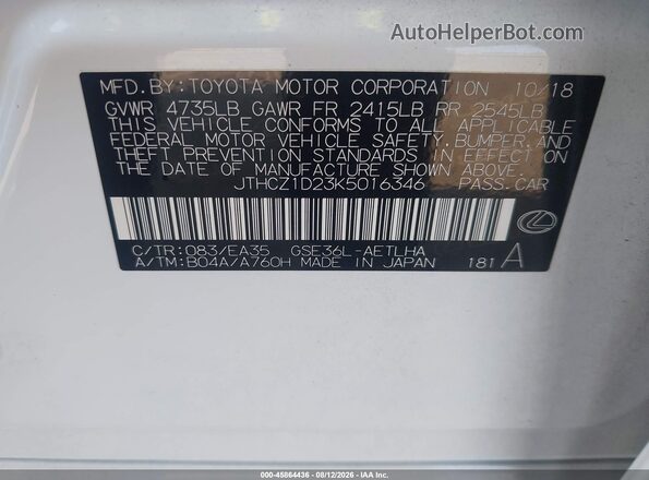 JTHCZ1D23K5016346 2019 LEXUS IS 350 White Vista del compartimento del motor