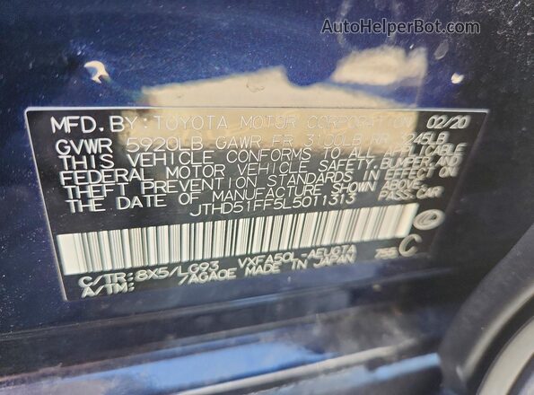 JTHD51FF5L5011313 2020 LEXUS LS Blue Շարժիչի բաժամունքի տեսք