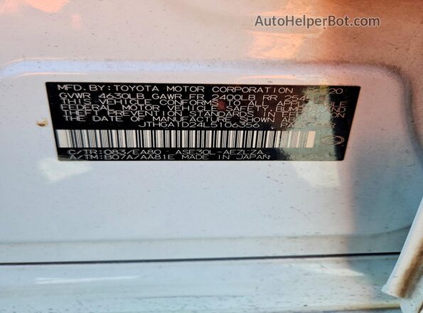 JTHGA1D24L5106356 2020 LEXUS IS White ძრავის განყოფილების ხედი