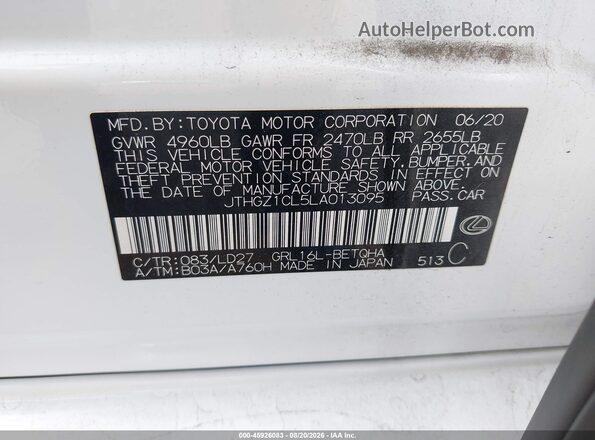 JTHGZ1CL5LA013095 2020 LEXUS GS 350 Белый Вид подкапотного пространства