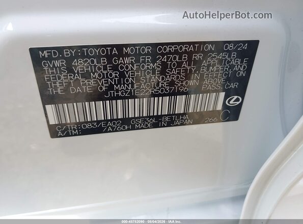JTHGZ1E22R5037196 2024 LEXUS IS 350 White Widok komory silnika