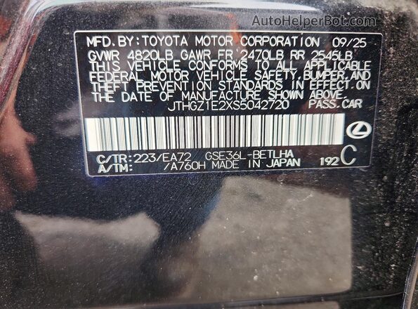JTHGZ1E2XS5042720 2025 LEXUS IS Black VIN sticker view