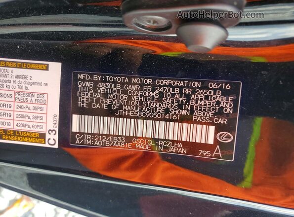 JTHHE5BC9G5014161 2016 LEXUS RC Black Вид наклейки з VIN-кодом