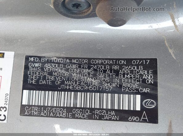 JTHHE5BC9H5017157 2017 LEXUS RC 350 Silver ძრავის განყოფილების ხედი