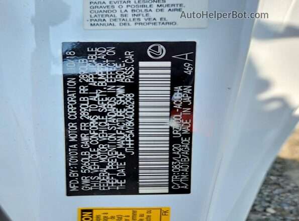 JTHHP5AY8KA006298 2019 LEXUS LC White Vista de la etiqueta del VIN