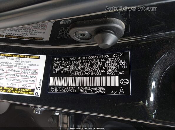 JTHP9JBH3M2045634 2021 LEXUS UX 250H Black Widok komory silnika