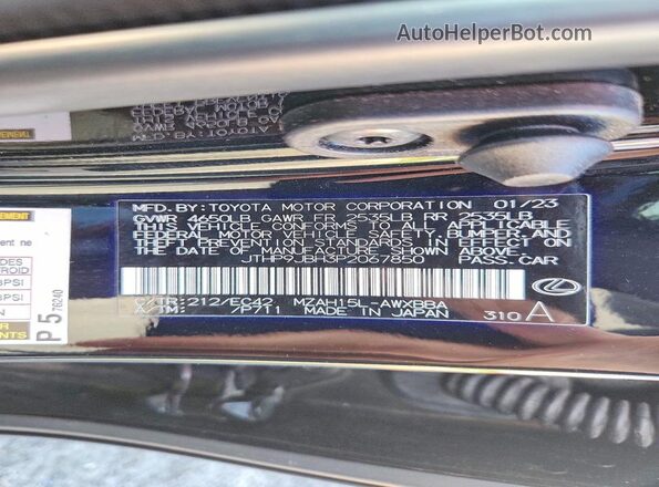 JTHP9JBH3P2067850 2023 LEXUS UX Black Vista de la etiqueta del VIN