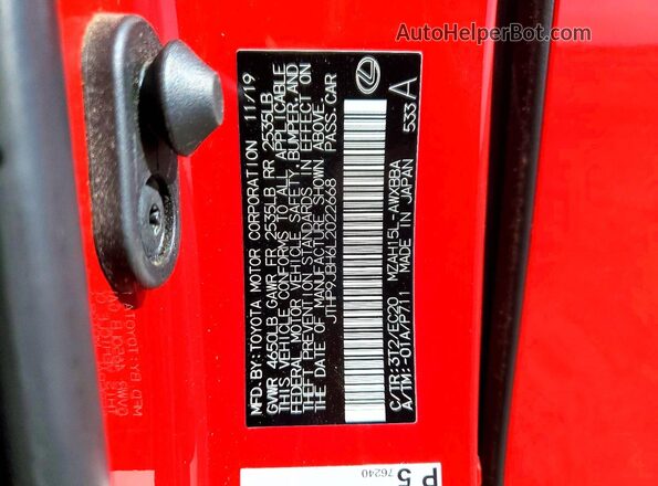 JTHP9JBH6L2022668 2020 LEXUS UX Red Widok komory silnika