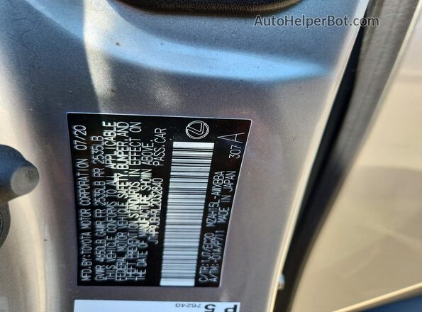 JTHP9JBH9L2032840 2020 LEXUS UX Gray Widok naklejki z numerem VIN