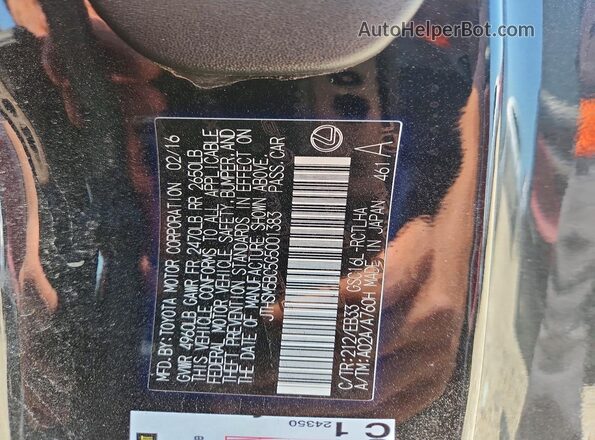 JTHSM5BC5G5001383 2016 LEXUS RC Black VIN sticker view