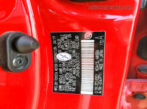 JTHU9JBH2K2010972 2019 LEXUS UX Red VIN sticker view