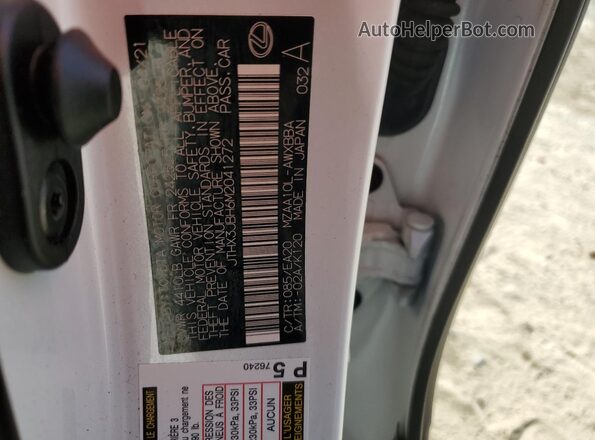 JTHX3JBH6M2041272 2021 LEXUS UX White Панорамний вид салону 360°