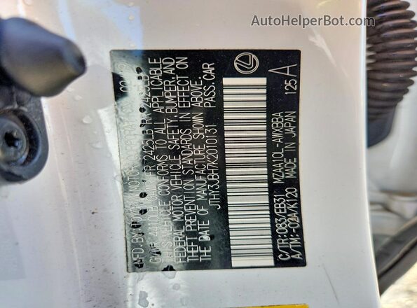 JTHY3JBH7K2010131 2019 LEXUS UX White VIN կոդի պիտակի տեսք