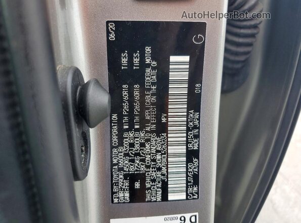 JTJAM7BX0L5263234 2020 LEXUS GX Silver Vista de la etiqueta del VIN