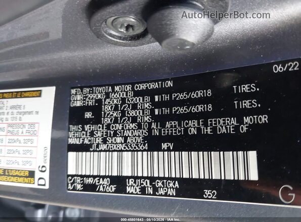 JTJAM7BX8N5335364 2022 LEXUS GX 460 Gray Շարժիչի բաժամունքի տեսք