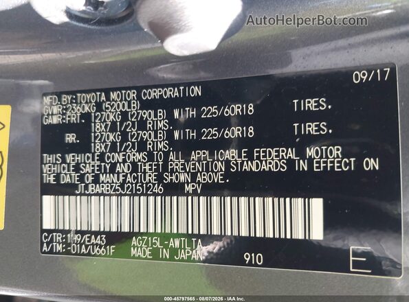 JTJBARBZ5J2151246 2018 LEXUS NX 300 Gray Вид підкапотного простору