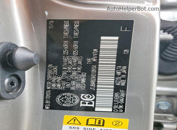 JTJBARBZ6H2108934 2017 LEXUS NX Silver VIN კოდის სტიკერის ხედი