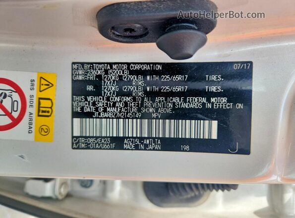 JTJBARBZ7H2145149 2017 LEXUS NX White VIN կոդի պիտակի տեսք
