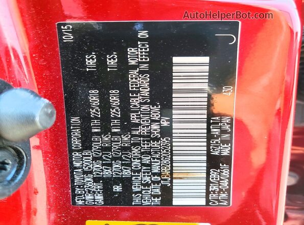 JTJBARBZ8G2052395 2016 LEXUS NX Red Vista de la etiqueta del VIN