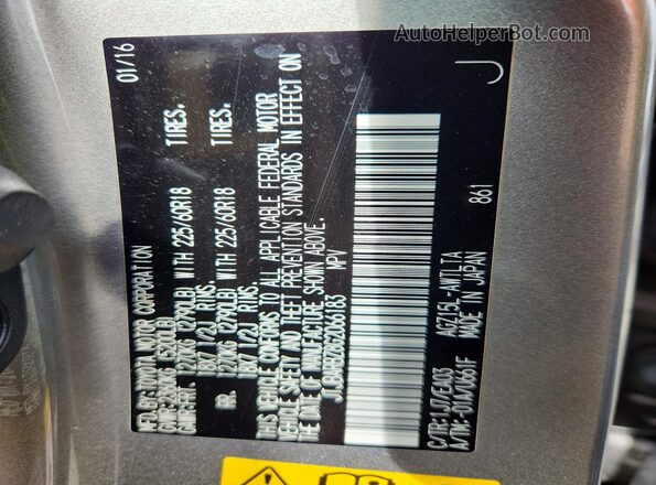 JTJBARBZ8G2066183 2016 LEXUS NX Silver Widok naklejki z numerem VIN