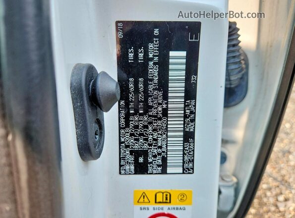 JTJBARBZ8K2194500 2019 LEXUS NX White Widok naklejki z numerem VIN