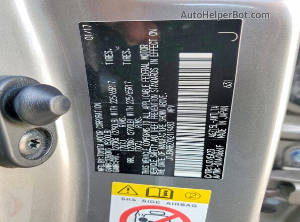 JTJBARBZXH2119483 2017 LEXUS NX Silver Vista de la etiqueta del VIN
