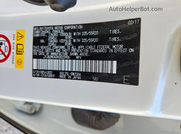 JTJBZMCA3H2022906 2017 LEXUS RX White Vista del compartimento del motor