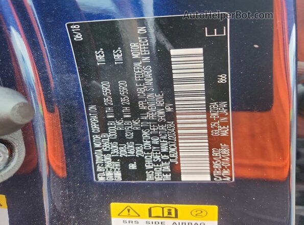 JTJBZMCA7J2034384 2018 LEXUS RX Blue Vista de la etiqueta del VIN