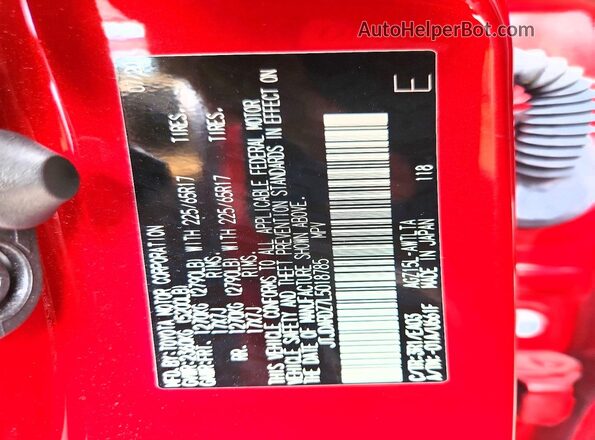 JTJDARDZ7L5018785 2020 LEXUS NX Red Widok naklejki z numerem VIN