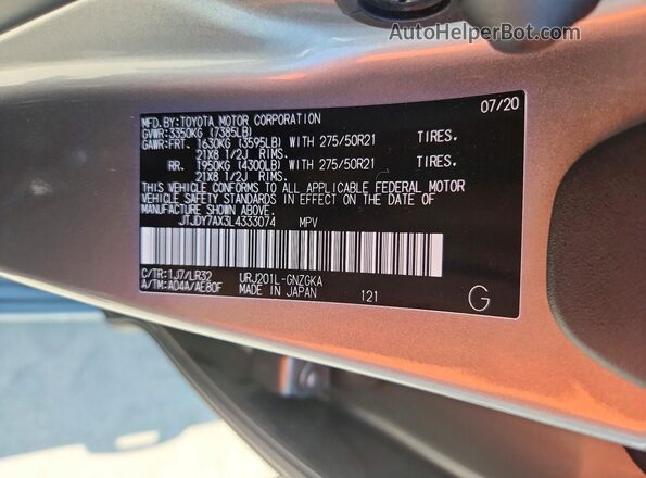 JTJDY7AX3L4333074 2020 LEXUS LX Silver Vista del compartimento del motor