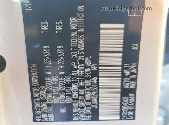 JTJGARDZ9L5011446 2020 LEXUS NX White Widok naklejki z numerem VIN