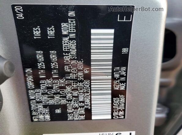 JTJGARDZXL2234080 2020 LEXUS NX Gray VIN sticker view