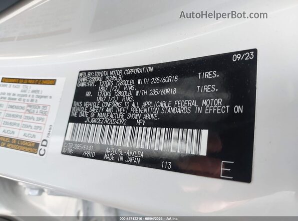 JTJGKCEZ7R2024392 2024 LEXUS NX 350H White Widok komory silnika