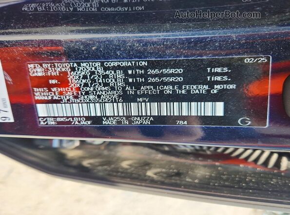JTJTBCDX3S5042116 2025 LEXUS GX Blue Vista de la etiqueta del VIN