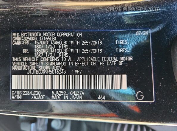 JTJTBCDX9R5016243 2024 LEXUS GX Black VIN sticker view