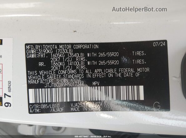 JTJTBCDX9R5017344 2024 LEXUS GX 550 White Engine compartment view