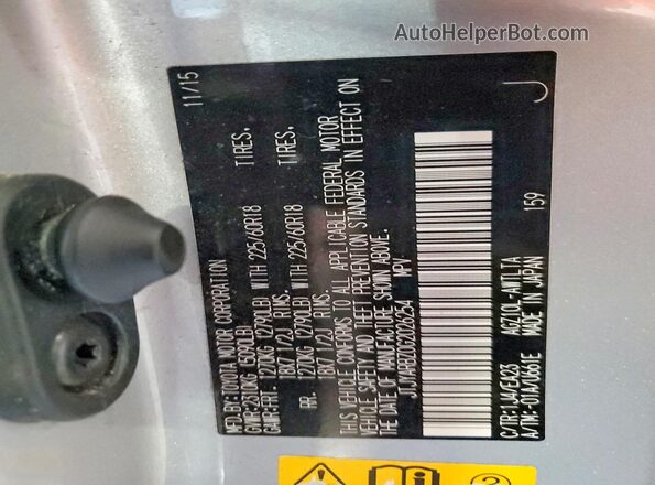 JTJYARBZ0G2026254 2016 LEXUS NX Silver VIN կոդի պիտակի տեսք
