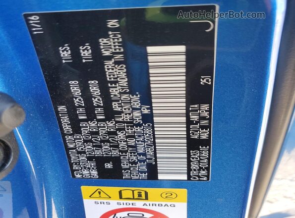 JTJYARBZ7H2058815 2017 LEXUS NX Blue Widok naklejki z numerem VIN