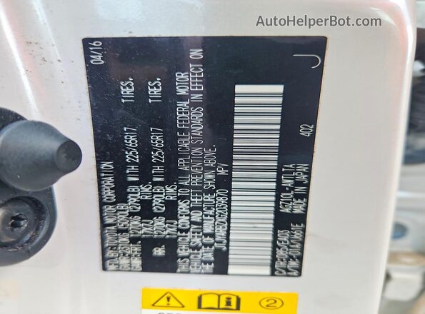 JTJYARBZXG2039870 2016 LEXUS NX White VIN კოდის სტიკერის ხედი