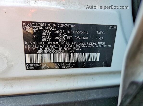 JTM16RFV2PD088238 2023 TOYOTA RAV4 White VIN კოდის სტიკერის ხედი