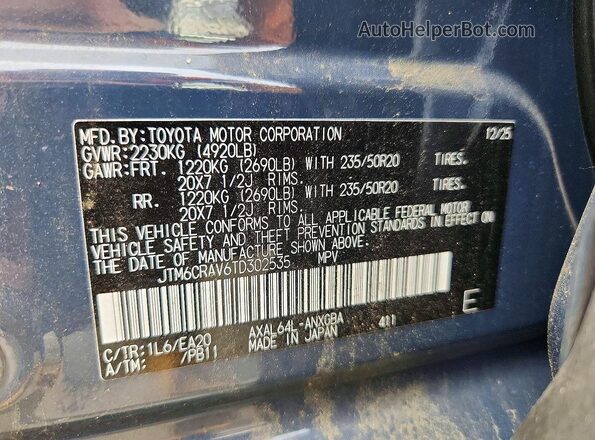 JTM6CRAV6TD302535 2026 TOYOTA RAV4 Blue VIN sticker view