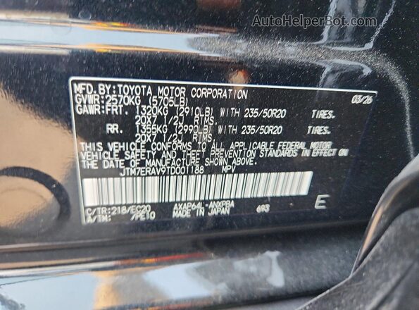 JTM7ERAV9TD001188 2026 TOYOTA RAV4 Black Widok naklejki z numerem VIN